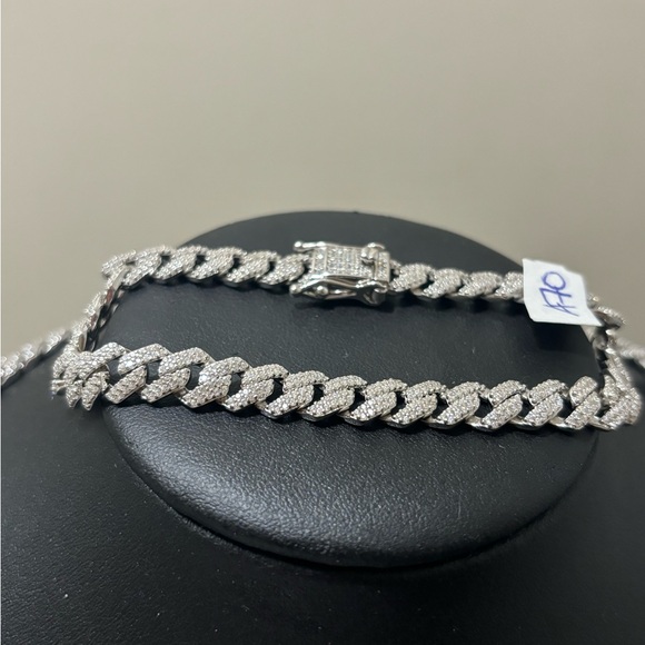 Genuine 925 Sterling Silver Iced Out Cuban Necklace & Bracelet Set - Picture 5 of 6